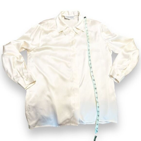 Leyla Initra Vintage Quiet Luxury Cream Silk Double Collar Blouse Women’s Size 8 - Picture 8 of 8